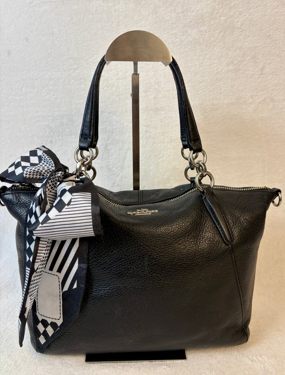 Coach Kelsey in Black Pebble Leather with Scarf